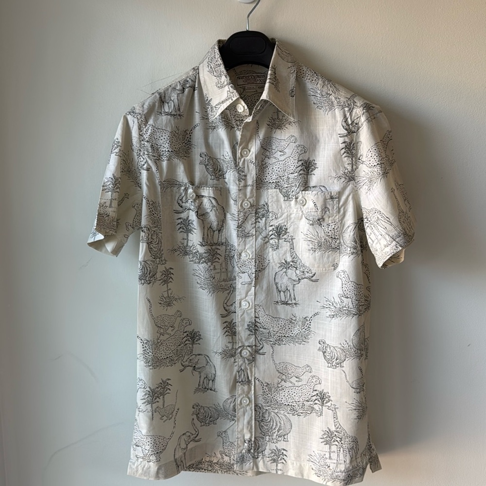 J. Crew Wallace & Barnes short-sleeve slub cotton shirt in safari print size XS